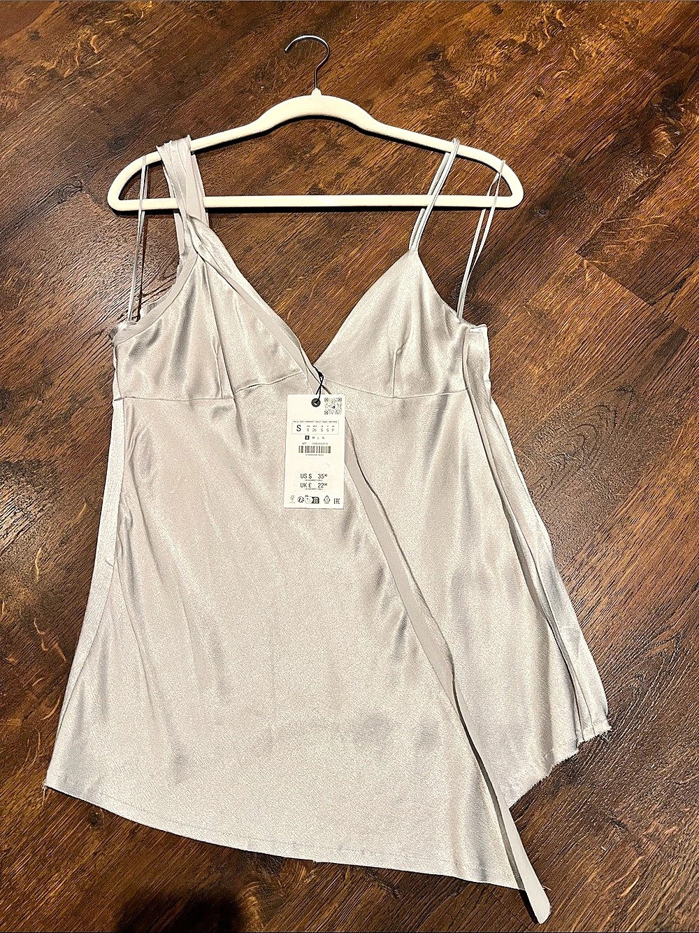 Zara Satin-Look Asymmetrical Camisole in Silver Gray Size Small NWT